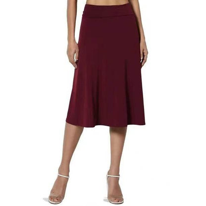 Women's casual High Waist flared Midi Skirt - www.Shopthatapp.com