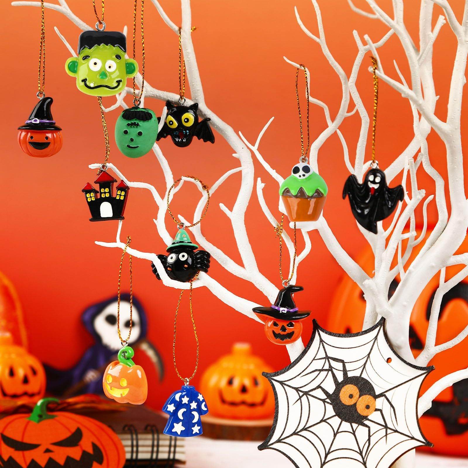 36PCS Mini Resin Halloween Ornaments - Tiny Hanging Decorations For Tree, Miniatures Figurines Charms With String, Resin Pendants For Party Decor, Small-Cannot Be Listed On Amazon Platform - www.Shopthatapp.com