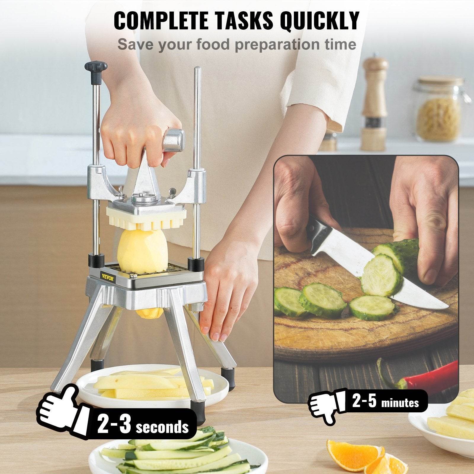 Commercial Vegetable Fruit Chopper, Stainless Steel French Fry Cutter With 4 Blades - www.Shopthatapp.com