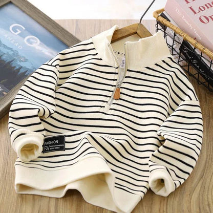 Children Casual Polo Collar Fashion Stripe Sweatshirt Tops Kids - www.Shopthatapp.com