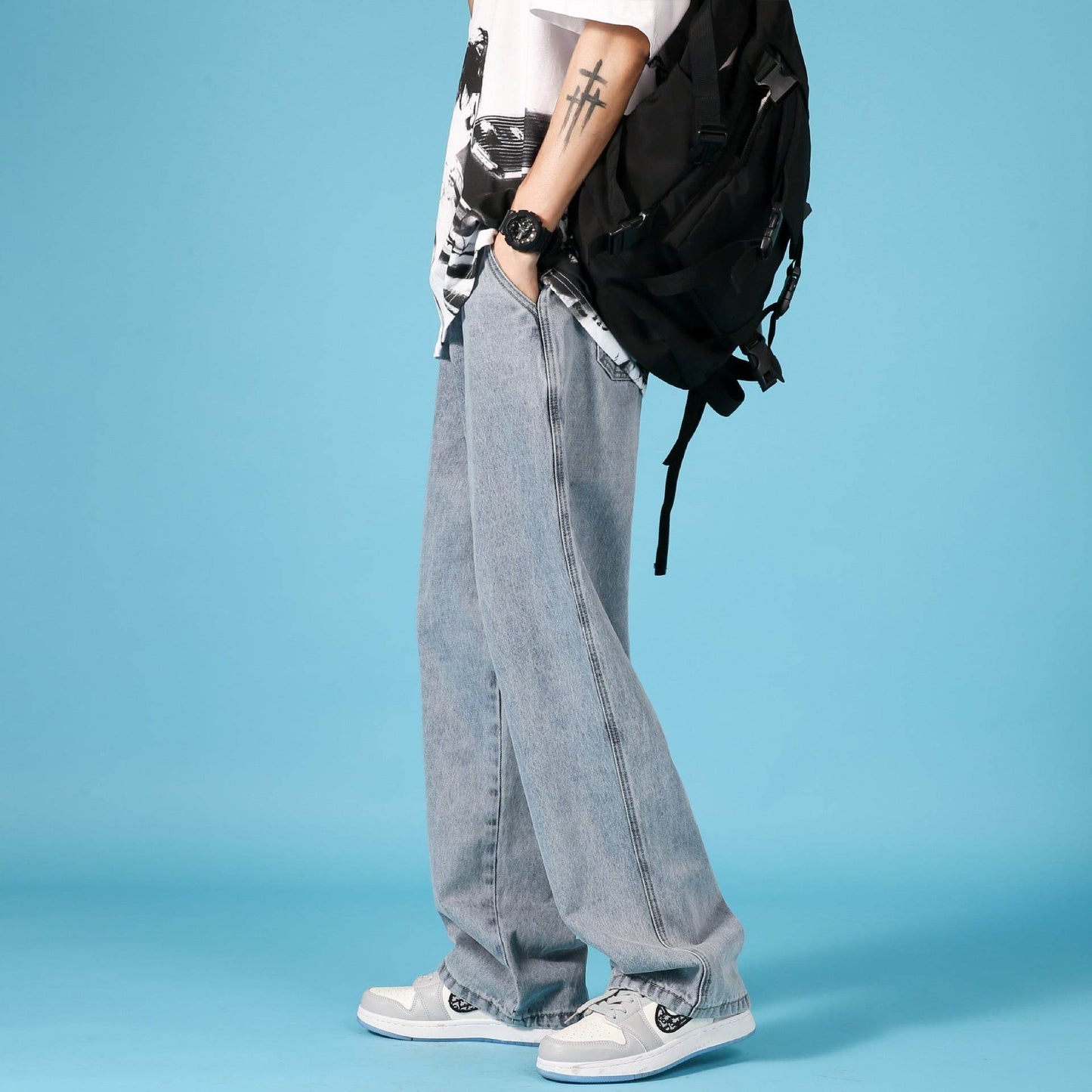 Straight Loose Jeans Men Casual Trousers Hip Hop Cargo Denim Pants With Zipper - www.Shopthatapp.com