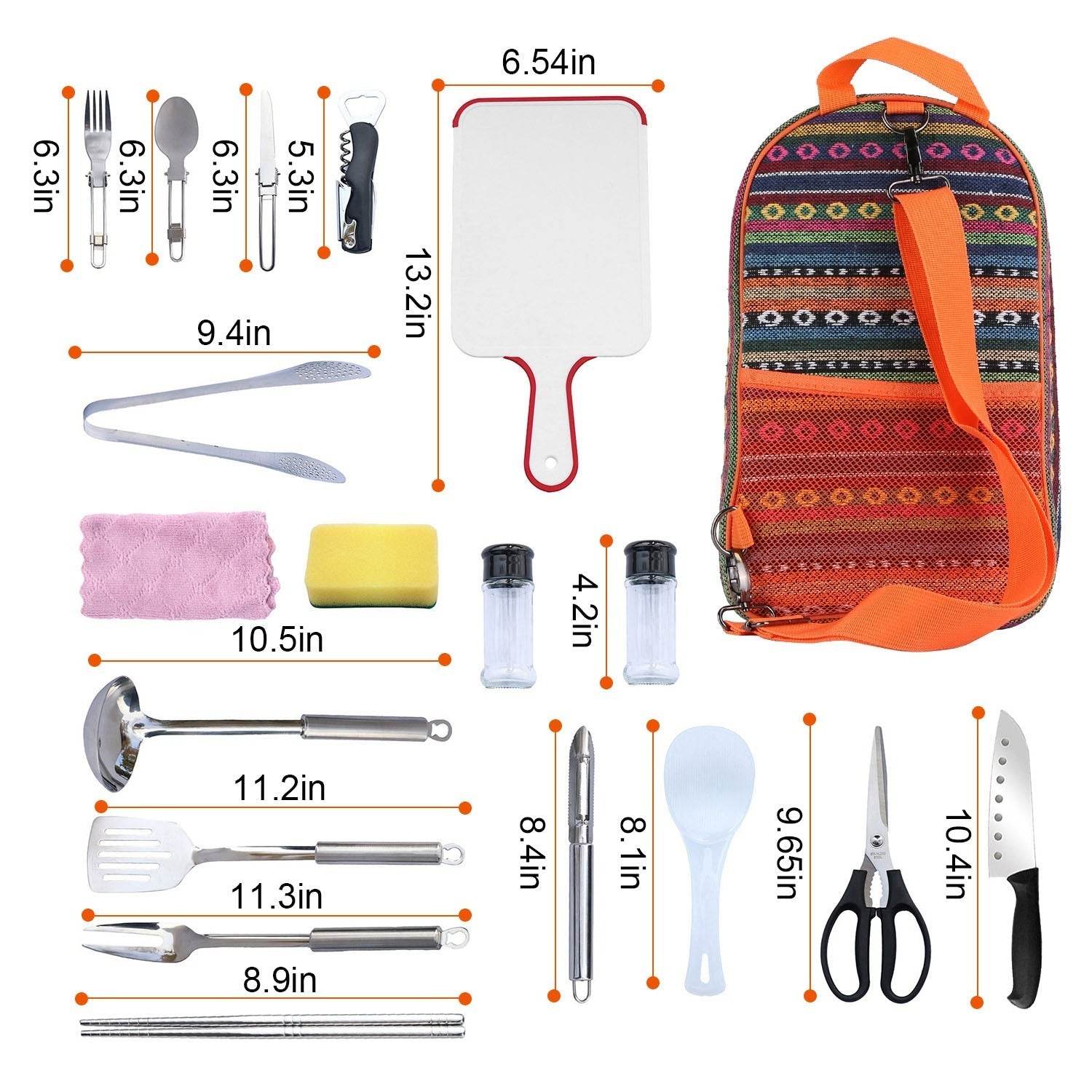 19Pcs Camping Cooking Utensil Kit Portable Picnic Cookware Outdoor Kitchen Equipment Gear Campfire Barbecue Appliances With Storage Bag - www.Shopthatapp.com