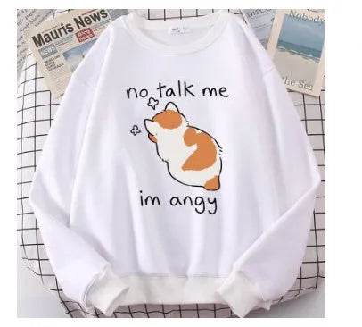 Women Chic Casual No Flattering Cat Print Crew Neck Sweatshirt - www.Shopthatapp.com