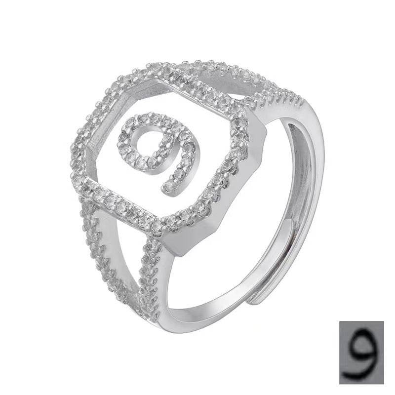 Fashion Micro Inlaid Zircon Arab Letters Ring for women