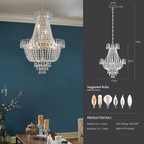Golden Crystal Chandelier, Large Modern Luxury Chandelier, Suitable For Living Room, Dining Room, Bedroom, Hallway - No Bulb - www.Shopthatapp.com