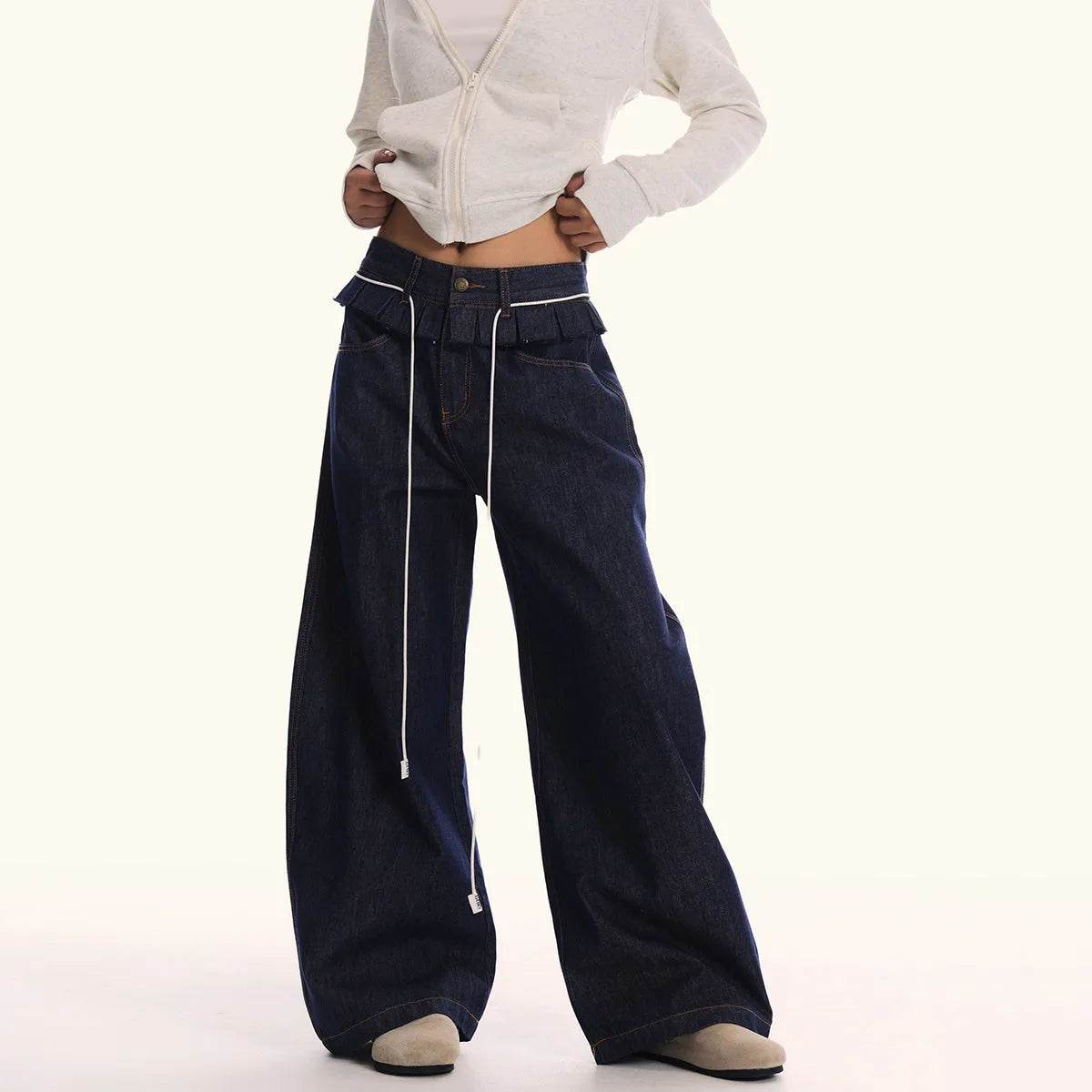 Loose Waist Stitching Small Skirt Baggy Jeans Pant For Men And Women - www.Shopthatapp.com