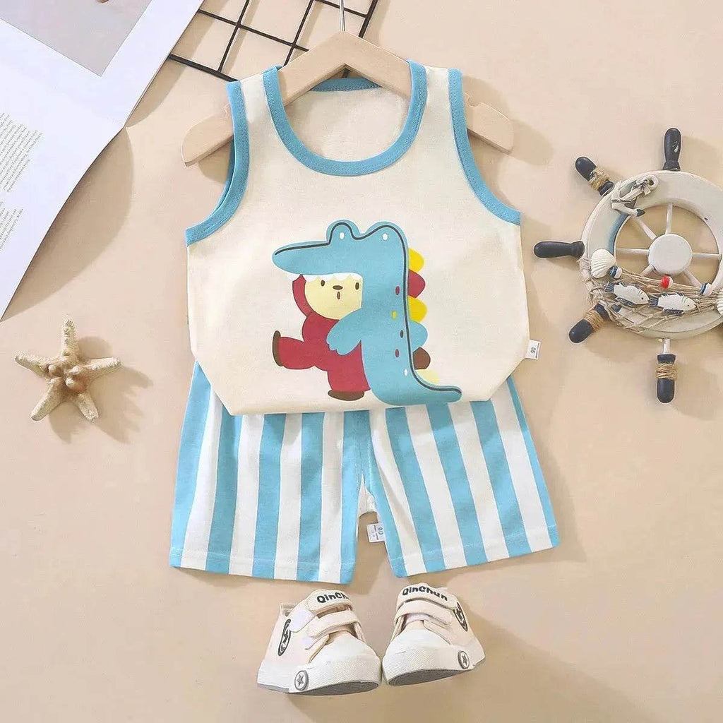 Casual Children's Pure Cotton Cartoon Printed Vest Set Two piece for baby boys - www.Shopthatapp.com