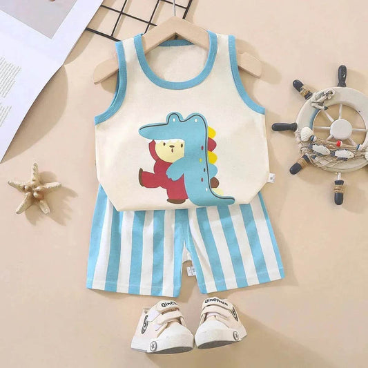 Casual Children's Pure Cotton Cartoon Printed Vest Set Two piece for baby boys - www.Shopthatapp.com