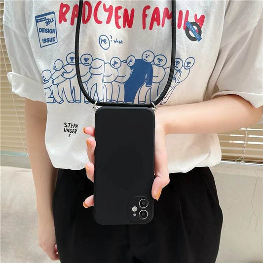 Solid Color Diagonal Lanyard Phone Case Silicone Couple Phone Case - www.Shopthatapp.com