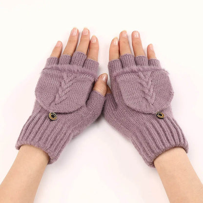 Wool Fingerless Gloves Women's Warm Fashionable Knitted Half Finger Oversleeves - www.Shopthatapp.com