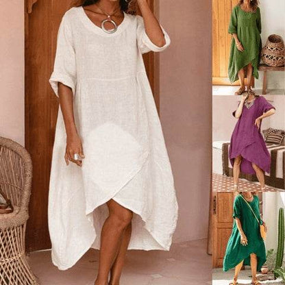 Women Maxi Dress Neck Pocket Summer Loose Casual Baggy Robe Female Retro Long Dresses - www.Shopthatapp.com