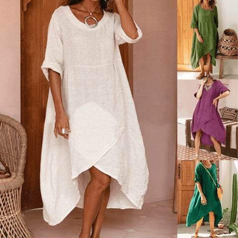 Women Maxi Dress Neck Pocket Summer Loose Casual Baggy Robe Female Retro Long Dresses - www.Shopthatapp.com