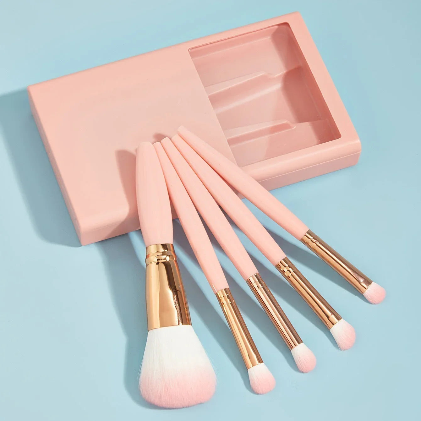 5 PCs Makeup Brushes With Mirror Travel Set - www.Shopthatapp.com