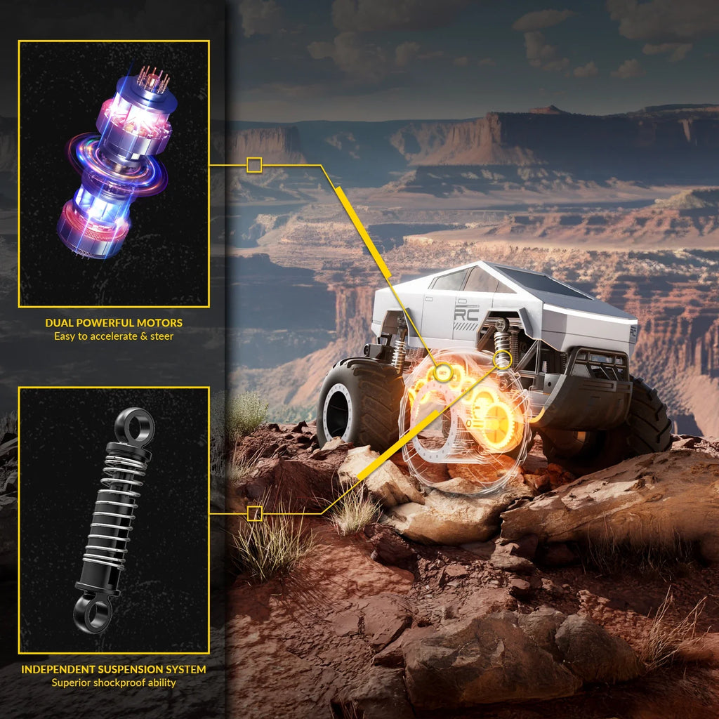 4WD Cybertruck-Inspired RC Truck | Amphibious, 360° Spins, Waterproof - www.Shopthatapp.com
