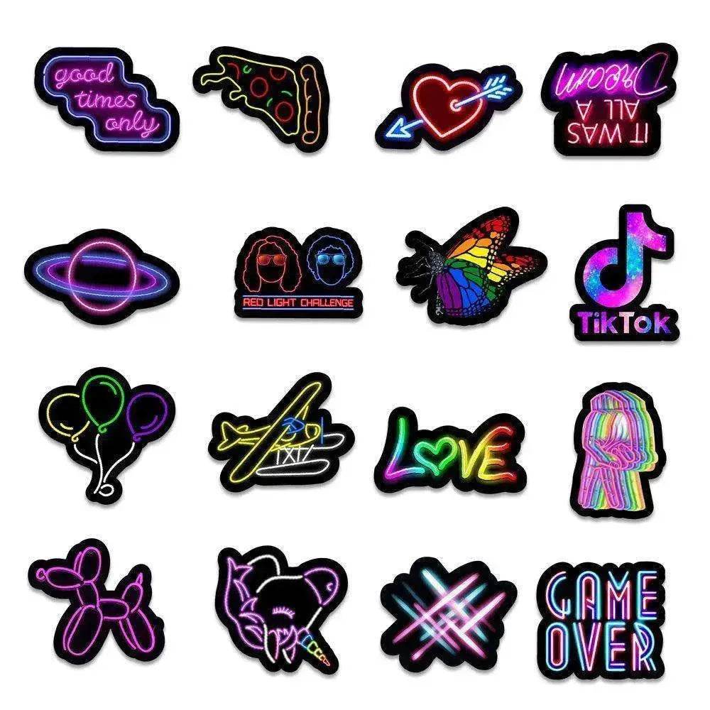 50 New Neon Stickers Car Trunk Phone Water Cup Decoration Stickers - www.Shopthatapp.com