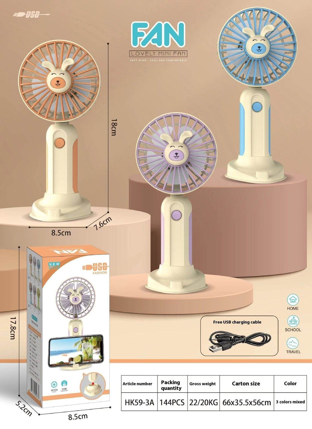 New Summer Cartoon Handheld Mini Usb Rechargeable Fan Desktop Stand - www.Shopthatapp.com