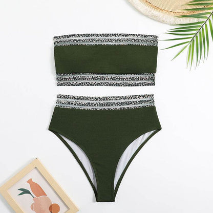 Split Swimsuit Leopard Splicing Strapless - www.Shopthatapp.com