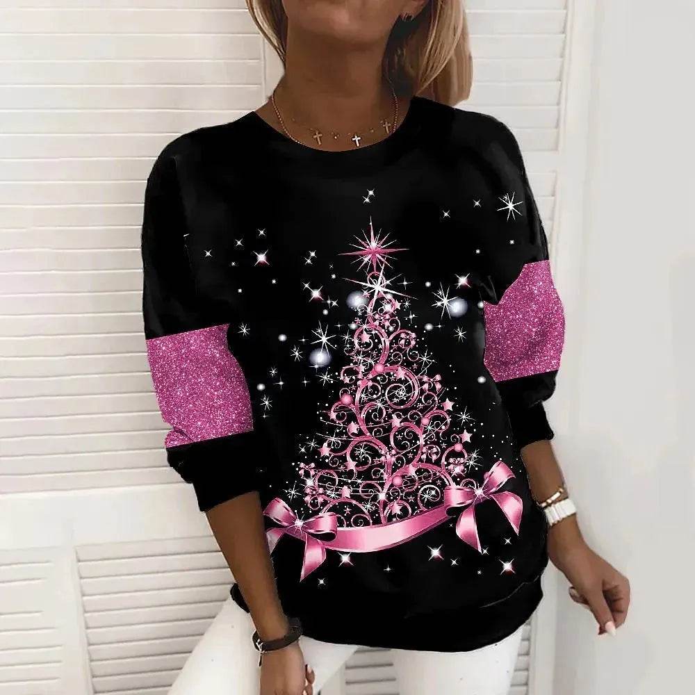 Christmas Tree Print Casual Loose Top - www.Shopthatapp.com