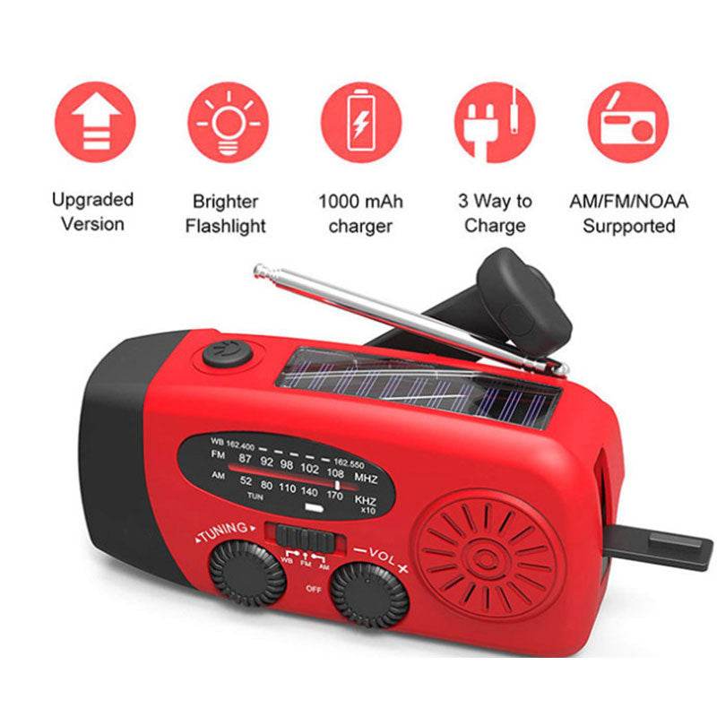 Solar Hand Crank USB charging radio flashlight - www.Shopthatapp.com