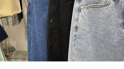 Casual Front Slit Dark Blue and Light Blue Denim Midi Skirt for women - www.Shopthatapp.com