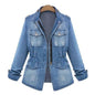 Fitted Zip up Lapel Women Denim Jacket - www.Shopthatapp.com