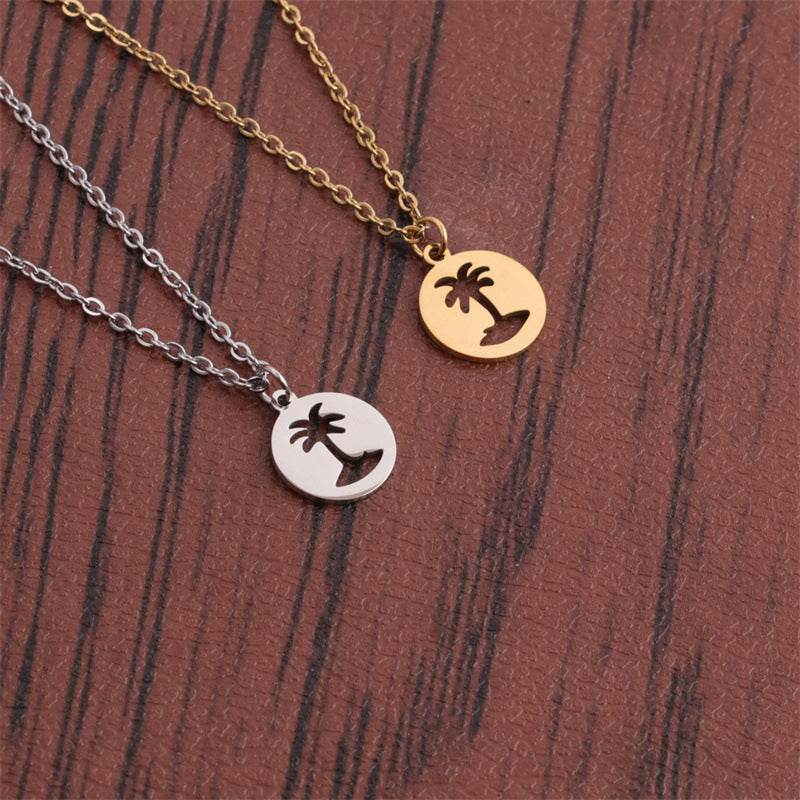 Titanium Steel Hollow Coconut Tree Pendant Neck Accessories Unisex - www.Shopthatapp.com