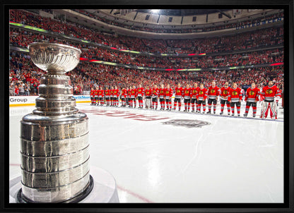 Chicago Blackhawks Framed 20x29 Stanley Cup In Foreground Canvas - www.Shopthatapp.com