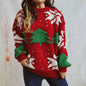 Women's Fashion Christmas Tree Jacquard Round Neck Long Sleeve Pullover Sweater top - www.Shopthatapp.com