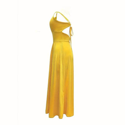 Elegant V Neck Summer Maxi Slit Dress Spaghetti Strap High Slit Long Dress - www.Shopthatapp.com