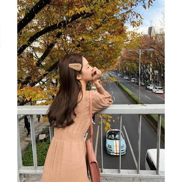 Autumn Winter Knitted Slim Fit Round neck Mini Flared Sweater dress - www.Shopthatapp.com