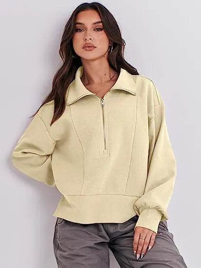 Women's Half Zipper Pullover Long Sleeve Sweatshirt - www.Shopthatapp.com