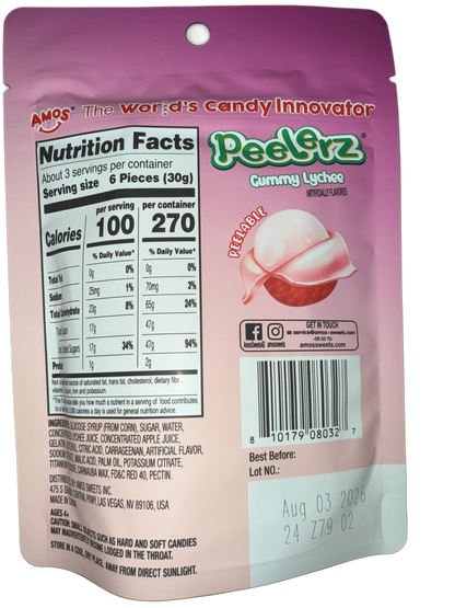 Amos Peelerz Gummy Lychee 85G - U.S Edition - www.Shopthatapp.com