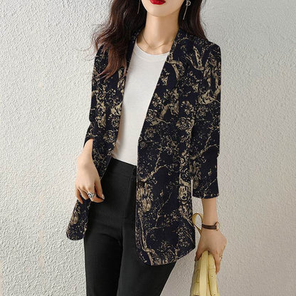 Women's Button Printed Long-sleeved Pocket Vintage Cotton And Linen jacket Blazer - www.Shopthatapp.com