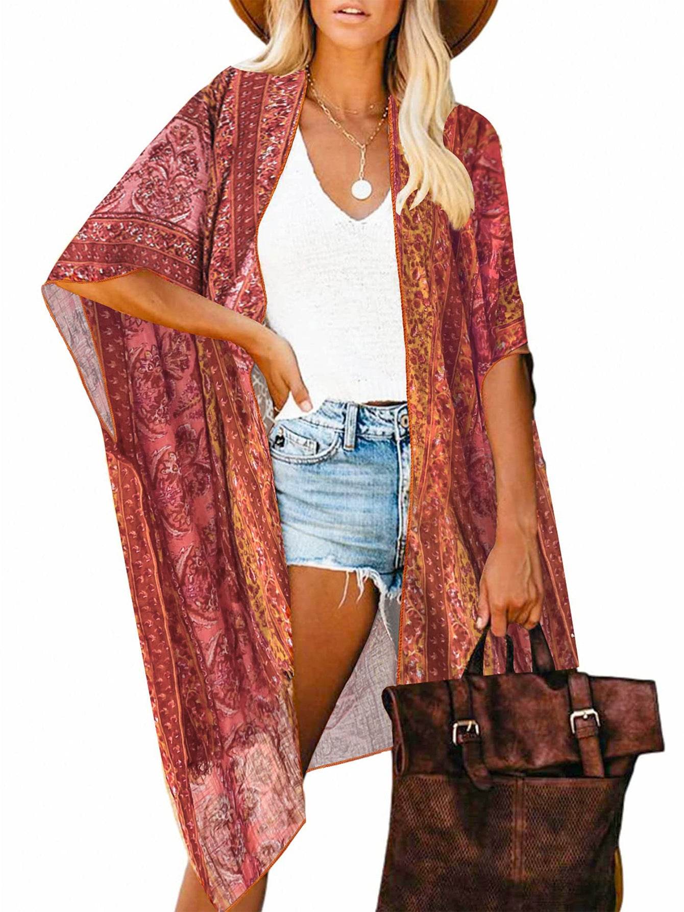 Spring Summer Printed Sun Protection Beach Kimono Cardigan Blouse top Women - www.Shopthatapp.com