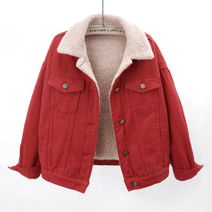 Lamb Wool Thickened Plus Velvet Denim Jacket Women - www.Shopthatapp.com
