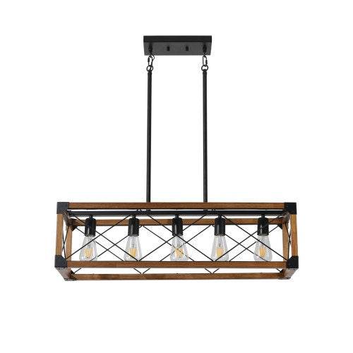 5 Lights Vintage Farmhouse Chandelier For Kitchen, Living Room, Dining Room Walnut - No Bulbs - www.Shopthatapp.com