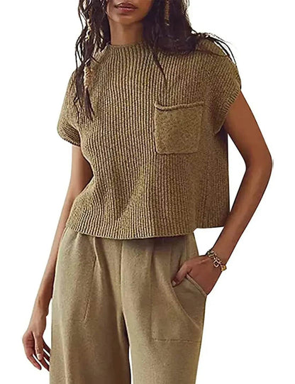 Women Knitted short Sleeve Pullover Tops for women - www.Shopthatapp.com