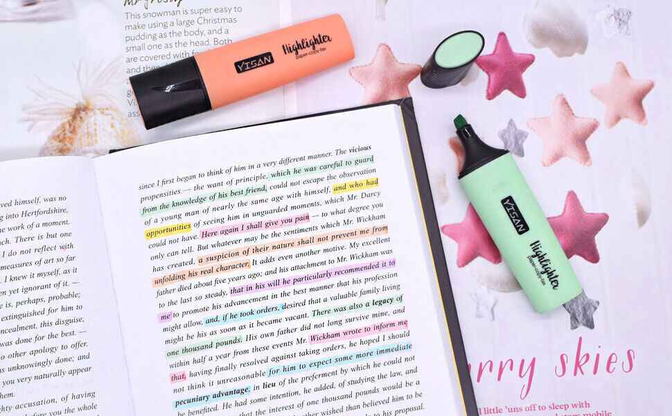 6 x Assorted Pastel Highlighter Pens - Vivid Pastel Marker School - and Office