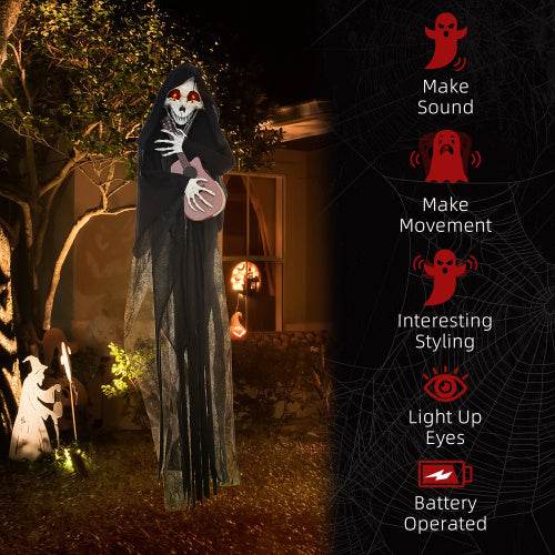 HOMCOM 4.3 Outdoor Halloween Decoration Animatronic Guitar-playing Grim Reaper, Sound And Motion Activated Animated Prop With Light Up Eyes  Guitar Music - www.Shopthatapp.com