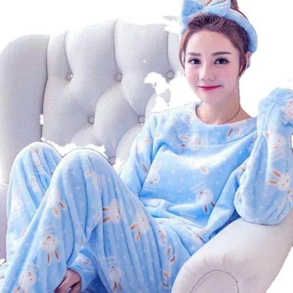 Women Coral Velvet Fleece Pajamas Fall Winter Loungewear Flannel  Sleepwear - www.Shopthatapp.com