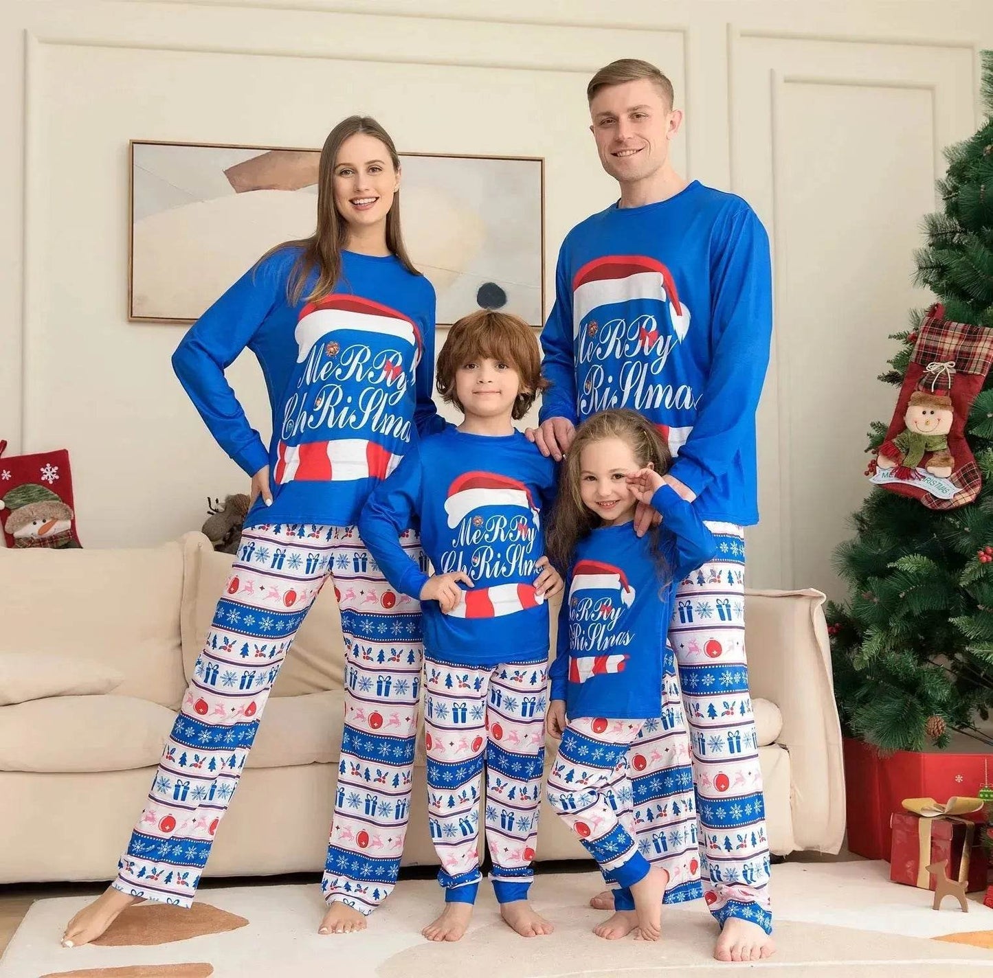 Matching Family Pajamas Sets Christmas PJ's Letter Print Top And Plaid Pants Jammies Sleepwear - www.Shopthatapp.com