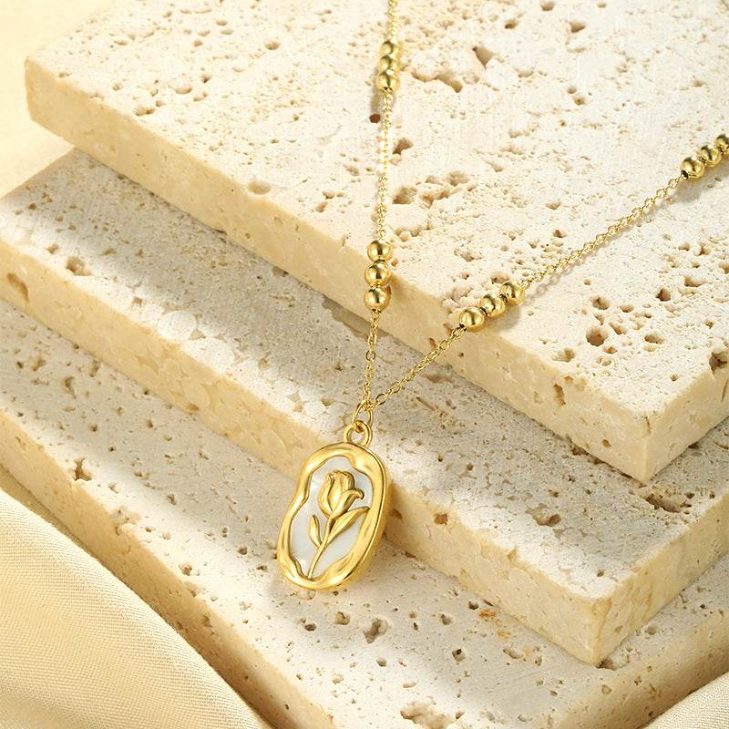 Simple Rose White Shell Pendant Necklace For Women - www.Shopthatapp.com