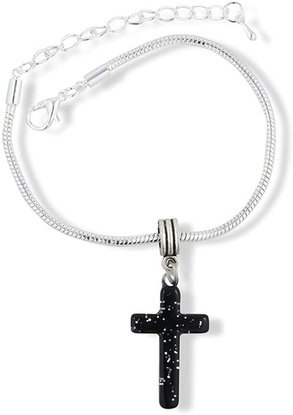 Kreuz-Charm-Armband mit Schlangenkette aus Kunststoff (Schwarz)