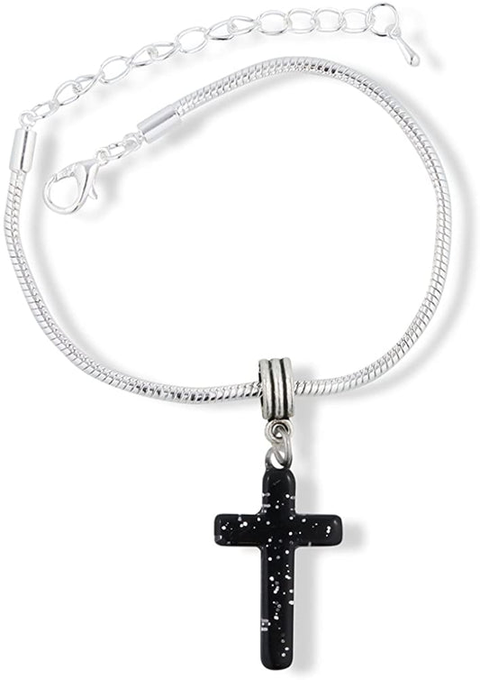 Kreuz-Charm-Armband mit Schlangenkette aus Kunststoff (Schwarz)
