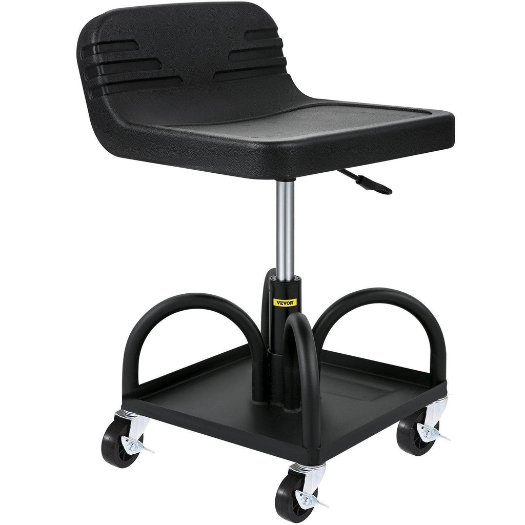 Rolling Garage Stool, 300LBS Capacity, Adjustable Height From 15.7 In To 20.5 In, Mechanic Seat With 360-degree Swivel Wheels And Tool Tray, For Workshop, Auto Repair Shop, Black - www.Shopthatapp.com