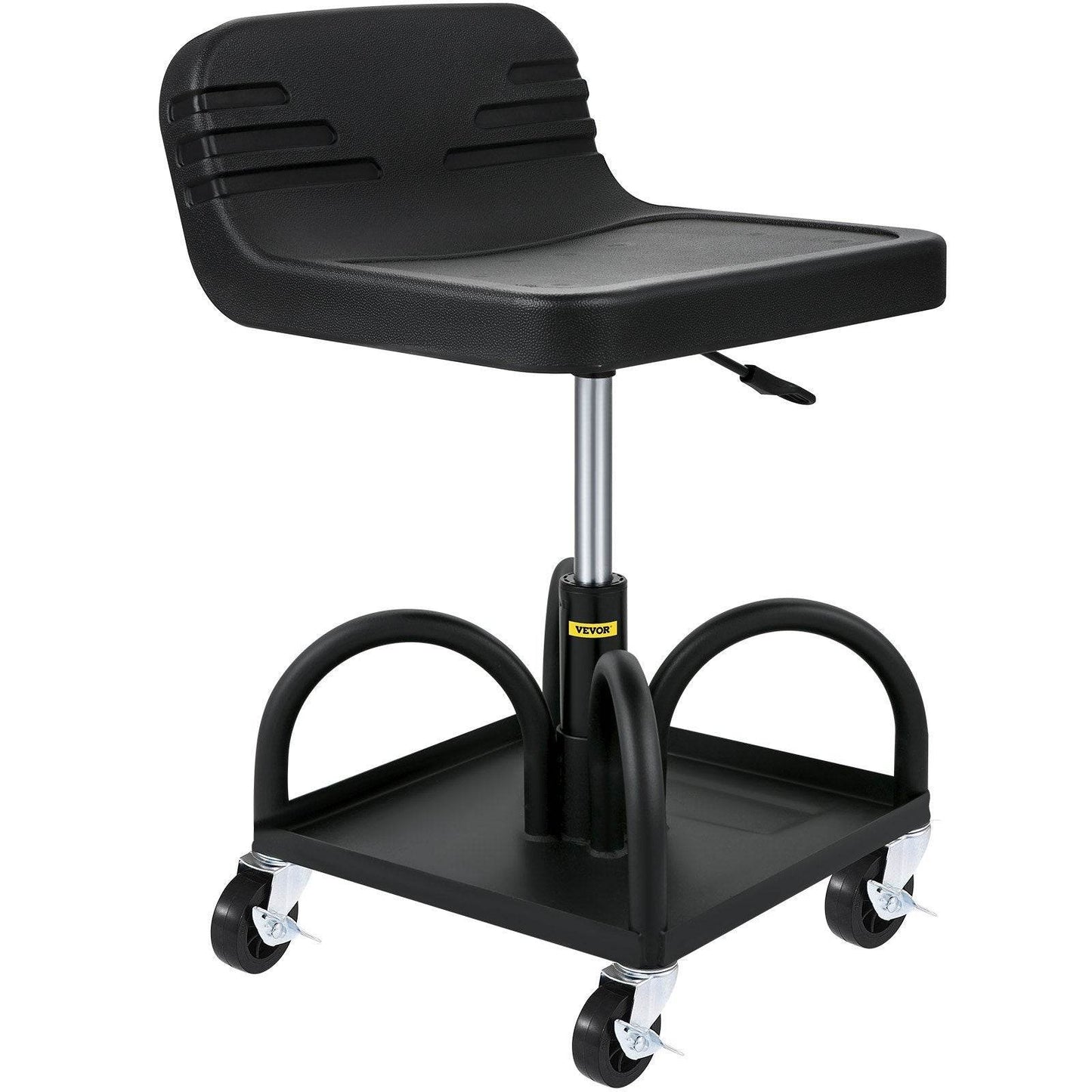 Rolling Garage Stool, 300LBS Capacity, Adjustable Height From 15.7 In To 20.5 In, Mechanic Seat With 360-degree Swivel Wheels And Tool Tray, For Workshop, Auto Repair Shop, Black - www.Shopthatapp.com