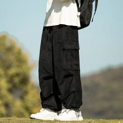 Autumn And Winter Straight Casual Wide-leg Corduroy Baggy Cargo Pant Overalls Men - www.Shopthatapp.com