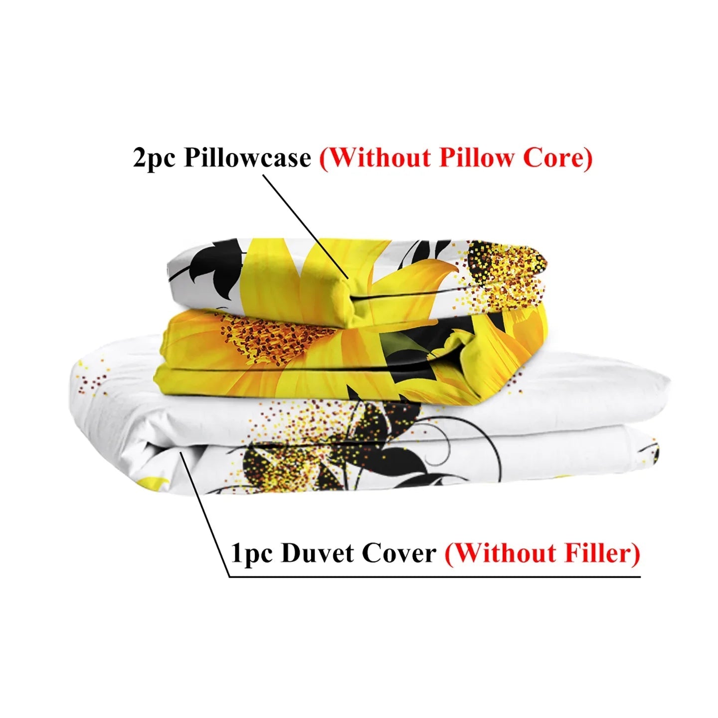 3 Pieces Black And White Background Sunflower Duvet Cover Set Yellow Flower Polyester Bedding Set For Adults Bedroom Decor Twin Full Queen King Size - www.Shopthatapp.com