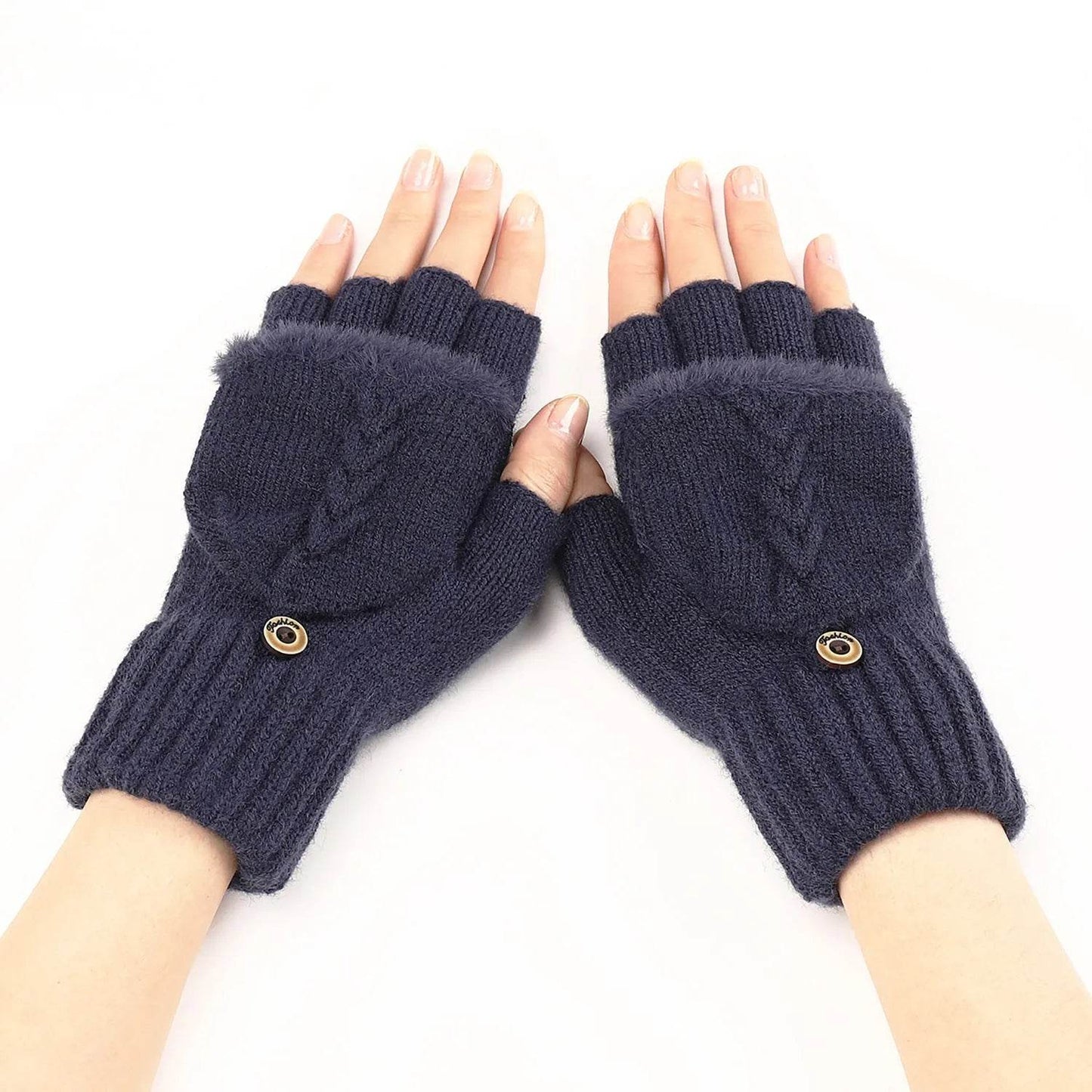 Wool Fingerless Gloves Women's Warm Fashionable Knitted Half Finger Oversleeves - www.Shopthatapp.com
