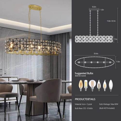 Modern Luxury Champagne Gold Oval Crystal Chandelier - www.Shopthatapp.com